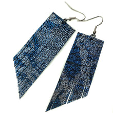 Metallic Blue Python Print Fringe Earrings