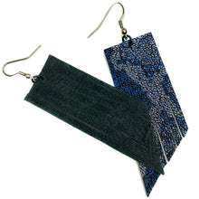 Metallic Blue Python Print Fringe Earrings
