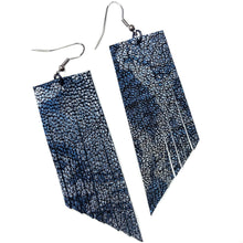 Metallic Blue Python Print Fringe Earrings