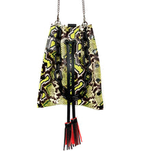 Chartreuse Snakeprint Leather Drawstring Bag
