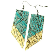 Turquoise Croc Fringe Earrings - Gold Paint