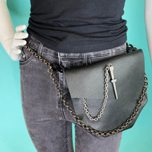 Black Leather Convertible Fanny Pack - Gunmetal
