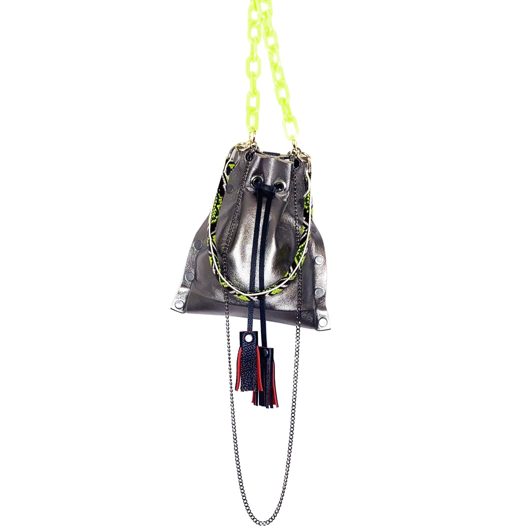 Silver Gunmetal Drawstring Bag