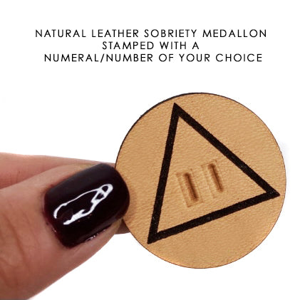 Single Natural Leather Sobriety Medallion w stamped numeral