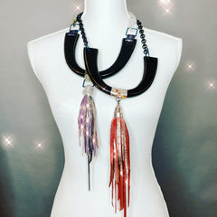 OG Tassel Necklace - Purple Tye Dye Fringe/Chain