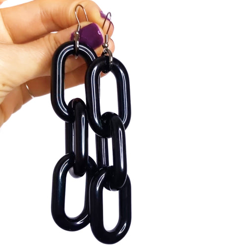 Black Acrylic 3 Link Earrings