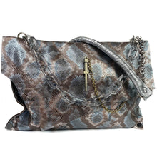 Metallic Denim Rattlesnakeprint Leather "Cindy" Crossbody bag