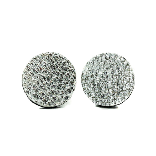 Metallic Silver Leather Stud Earrings