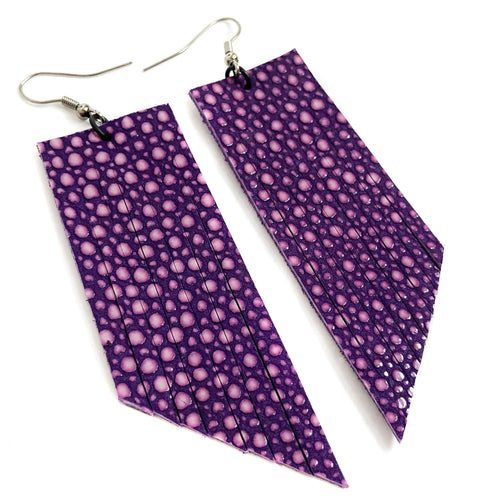 Purple Stingray Print Fringe Earrings