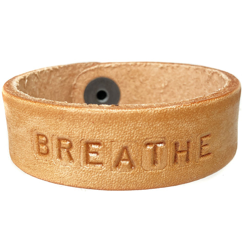 BREATHE Stamped Bracelet- Natural Leather