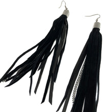 Black Suede Chain Tassel Earrings