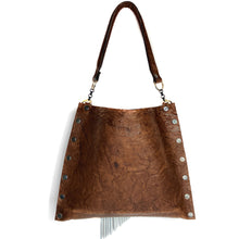 Brown Crinkle Tote Bag with Fringe
