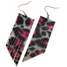 Metallic Pink/Black Leopard Fringe Earrings