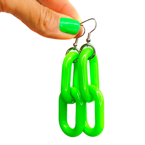 Neon Green Acrylic 2 Link Earrings