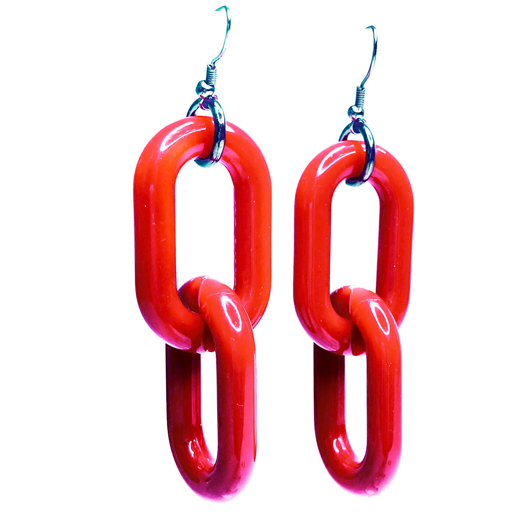 Cherry Red Acrylic Chain 2 Link Earrings