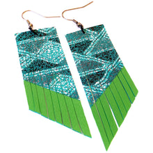 Teal Aztec Fringe Earrings - Lime Paint