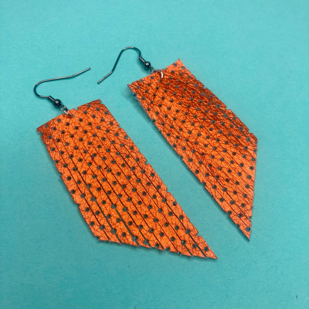 Metallic Orange Perforated Fringe Earrings