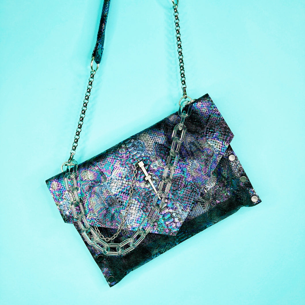 Black Iridescent Snakeprint Cindy Bag – Leather Couture by Jessica