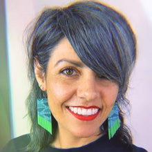 Teal Aztec Fringe Earrings - Lime Paint